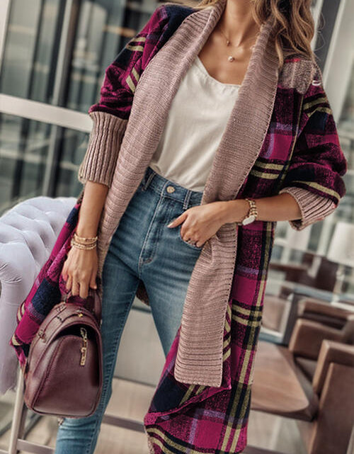 Load image into Gallery viewer, Plaid Open Front Long Sleeve Cardigan
