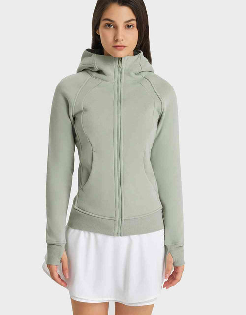 Load image into Gallery viewer, Zip Up Seam Detail Hooded Sports Jacket
