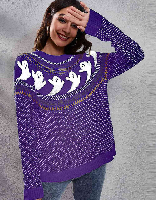 Load image into Gallery viewer, Ghost Pattern Round Neck Long Sleeve Sweater
