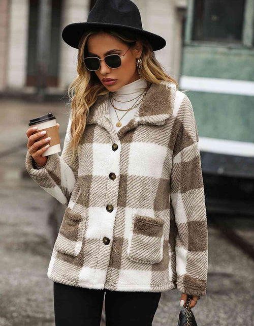 Load image into Gallery viewer, Plaid Collared Neck Button Down Jacket
