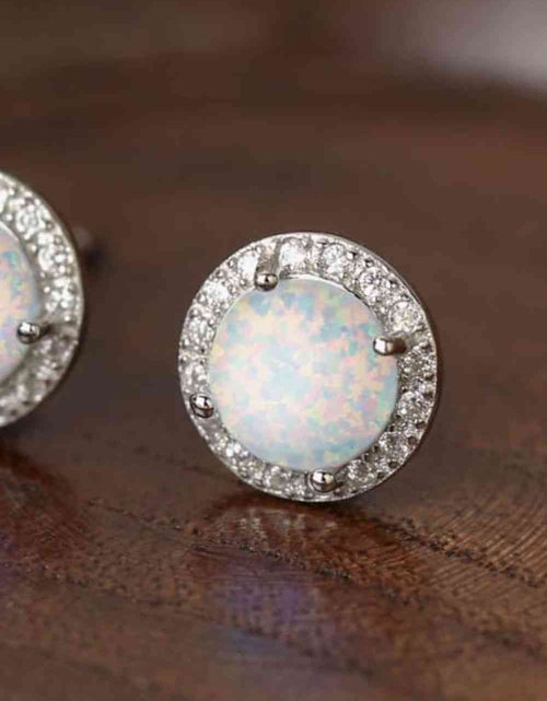 Load image into Gallery viewer, 925 Sterling Silver Platinum-Plated Opal Round Stud Earrings
