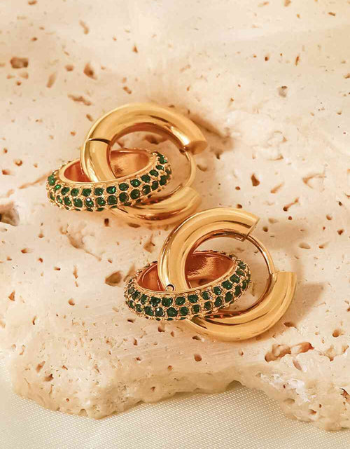 Load image into Gallery viewer, 18K Gold-Plated Inlaid Zircon Double-Hoop Earrings
