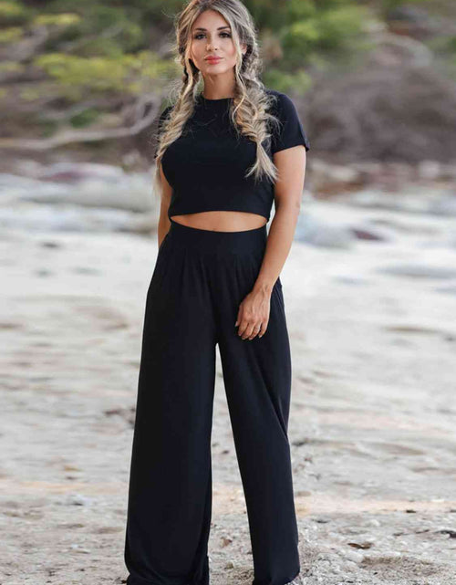 Load image into Gallery viewer, Short Sleeve T-Shirt and Wide Leg Pants Set
