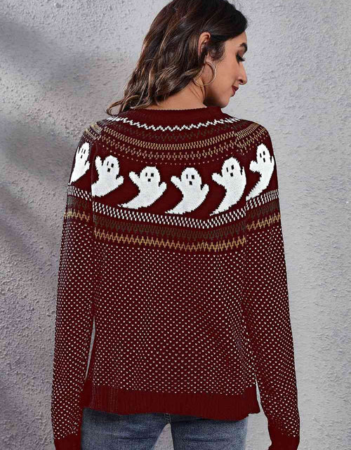 Load image into Gallery viewer, Ghost Pattern Round Neck Long Sleeve Sweater
