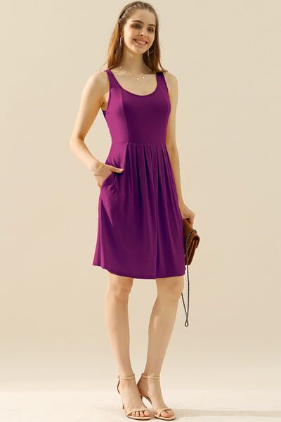 Load image into Gallery viewer, Doublju Full Size Round Neck Ruched Sleeveless Dress with Pockets
