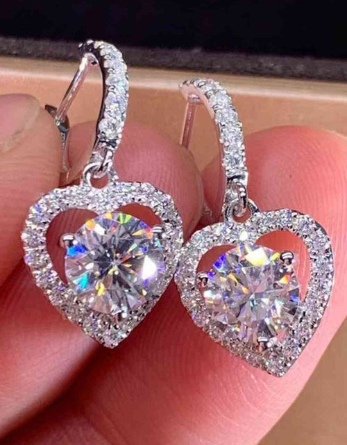 Load image into Gallery viewer, 2 Carat Moissanite Platinum-Plated Heart Drop Earrings
