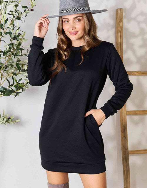 Load image into Gallery viewer, Double Take Round Neck Long Sleeve Mini Dress with Pockets
