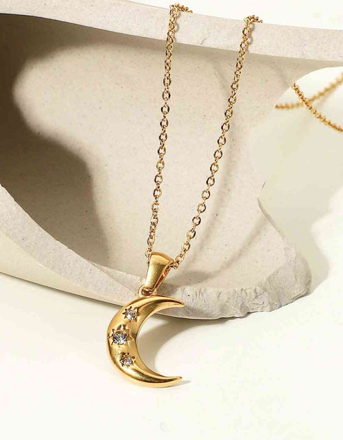 Load image into Gallery viewer, 18K Gold Plated Inlaid Zircon Moon Pendant Necklace
