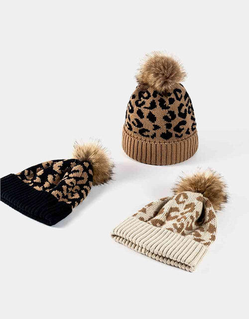 Load image into Gallery viewer, Leopard Pom-Pom Cuffed Beanie
