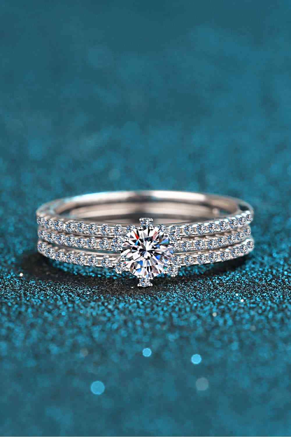 Moissanite 925 Sterling Silver Ring Set