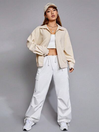 Load image into Gallery viewer, Zip Up Dropped Shoulder Cropped Jacket
