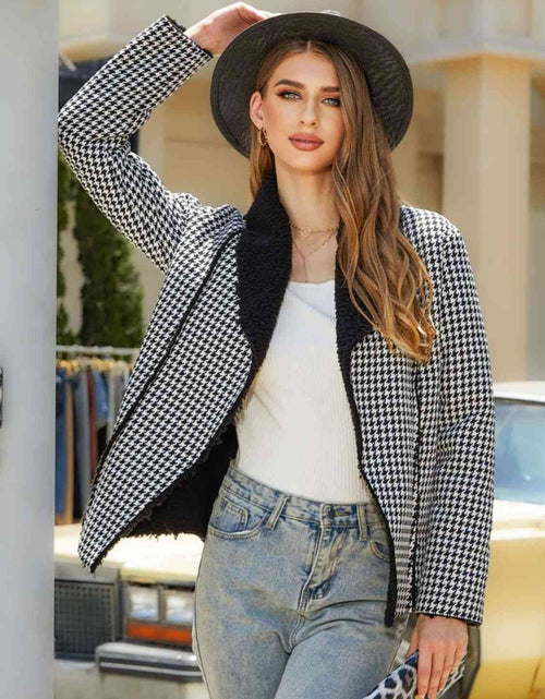 Load image into Gallery viewer, Houndstooth Open Front Long Sleeve Jacket
