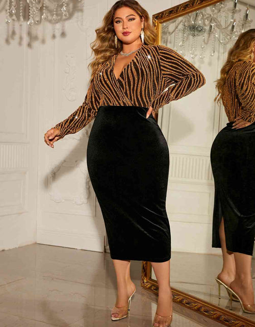 Load image into Gallery viewer, Plus Size Surplice Neck Long Sleeve Slit Dress
