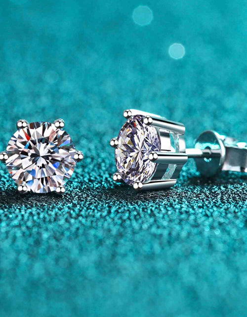 Load image into Gallery viewer, 925 Sterling Silver 6-Prong 2 Carat Moissanite Stud Earrings
