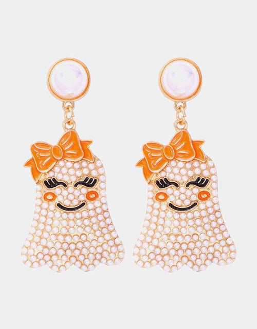 Load image into Gallery viewer, Smiling Ghost Shape Synthetic Pearl Earrings
