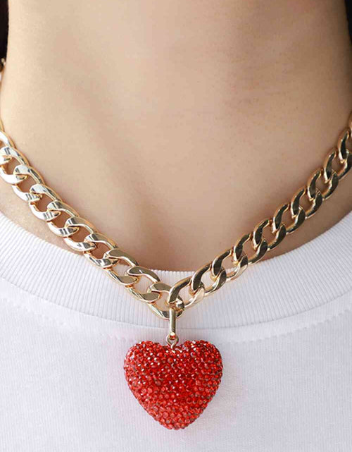 Load image into Gallery viewer, Rhinestone Heart Pendant Curb Chain Necklace
