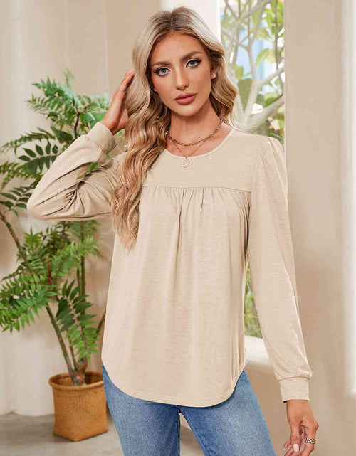 Load image into Gallery viewer, Ruched Round Neck Long Sleeve Blouse
