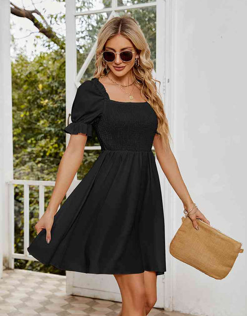 Load image into Gallery viewer, Square Neck Flounce Sleeve Smocked Dress
