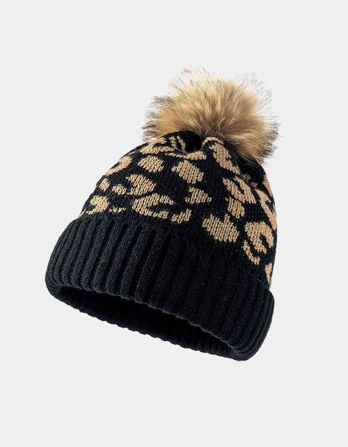 Load image into Gallery viewer, Leopard Pom-Pom Cuffed Beanie
