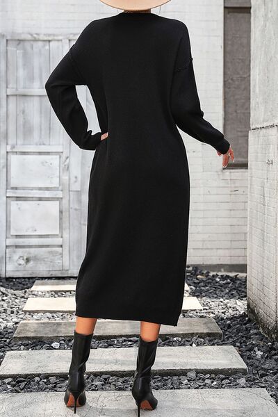 Load image into Gallery viewer, Decorative Button Notched Dropped Shoulder Sweater Dress
