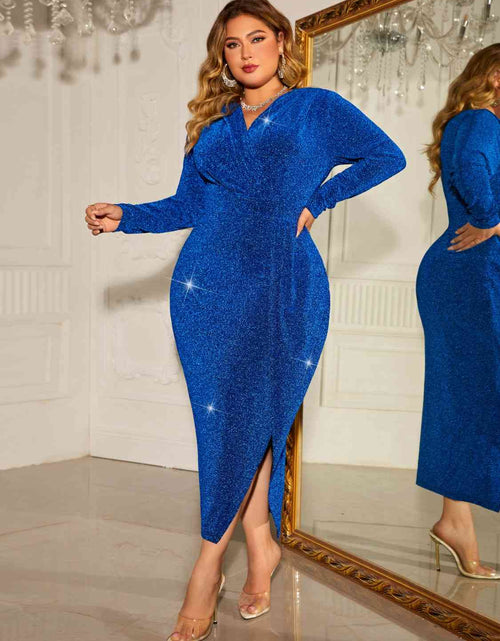 Load image into Gallery viewer, Plus Size Surplice Neck Slit Dress
