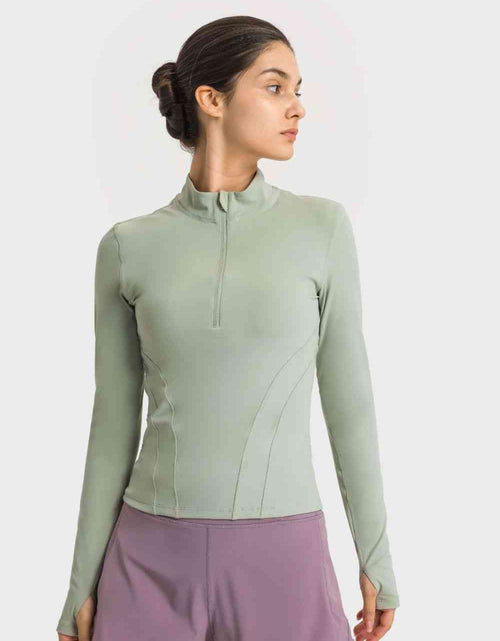 Load image into Gallery viewer, Half Zip Thumbhole Sleeve Sports Top
