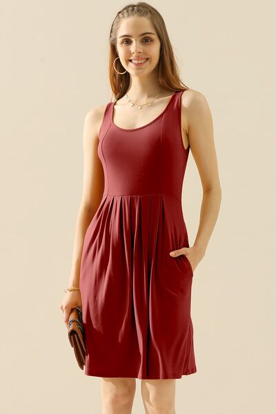 Load image into Gallery viewer, Doublju Full Size Round Neck Ruched Sleeveless Dress with Pockets
