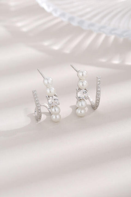 Load image into Gallery viewer, Synthetic Pearl 925 Sterling Silver Earrings
