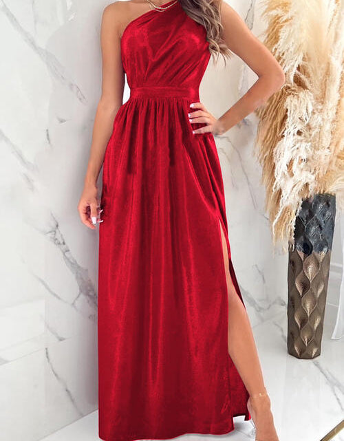 Load image into Gallery viewer, One Shoulder Slit Ruched Maxi Dress
