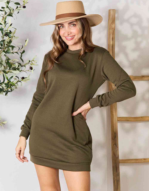 Load image into Gallery viewer, Double Take Round Neck Long Sleeve Mini Dress with Pockets
