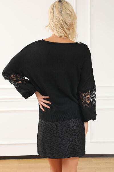 Load image into Gallery viewer, Openwork V-Neck Raglan Sleeve Sweater
