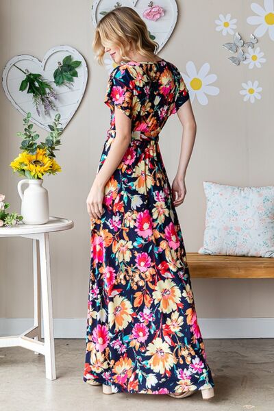 Load image into Gallery viewer, Heimish Full Size Floral Surplice Tie Waist Maxi Dress
