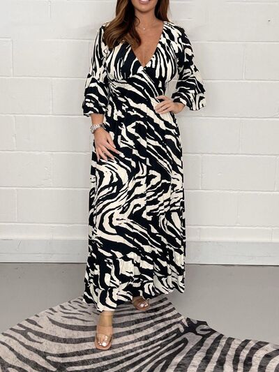 Load image into Gallery viewer, Smocked Printed Flounce Sleeve Maxi Dress
