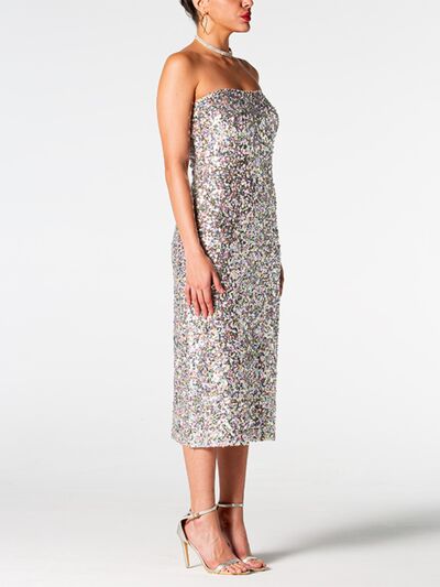 Load image into Gallery viewer, Sequin Straight Neck Midi Wrap Dress
