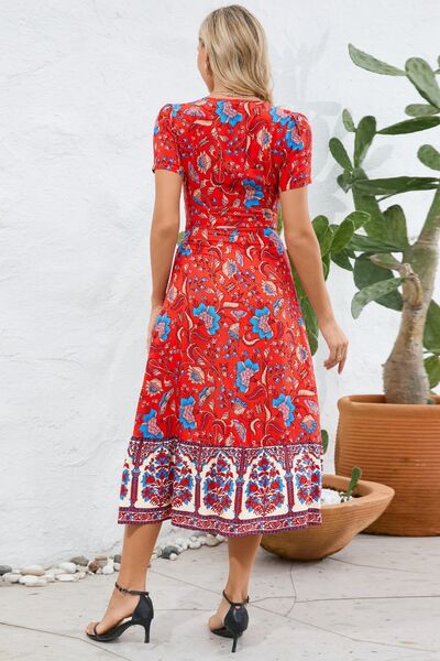 Load image into Gallery viewer, Printed Surplice Short Sleeve Dress
