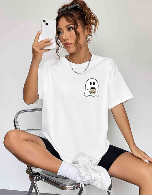 Load image into Gallery viewer, Round Neck Short Sleeve Ghost Graphic T-Shirt
