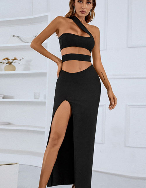 Load image into Gallery viewer, One-Shoulder Cutout Front Split Maxi Dress
