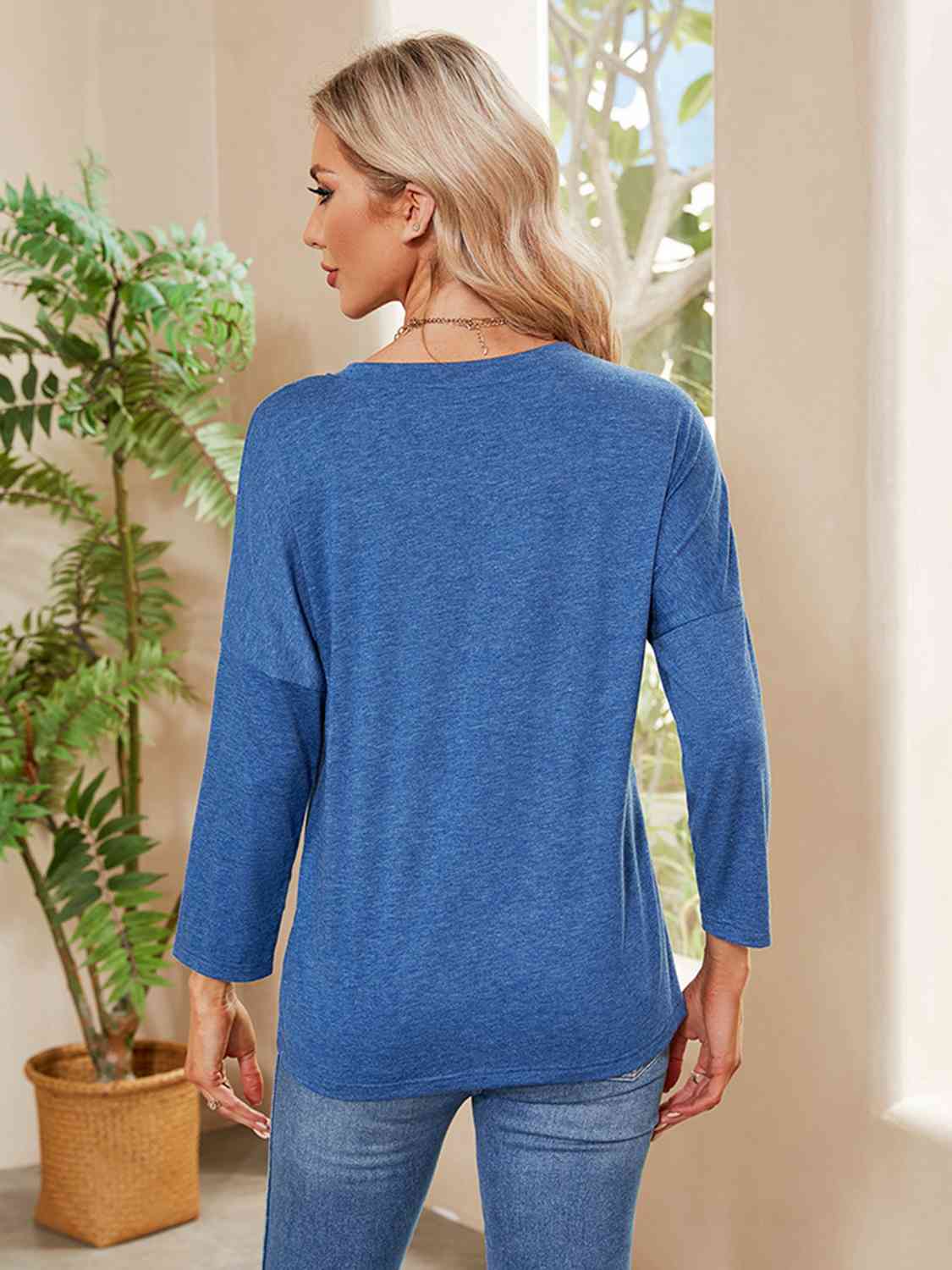 Round Neck Long Sleeve Drop Shoulder Blouse