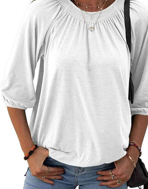 Load image into Gallery viewer, Gathered Detail Round Neck T-Shirt
