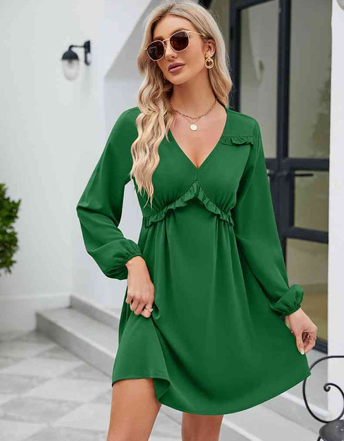 Load image into Gallery viewer, Frill Trim V-Neck Long Sleeve Dress
