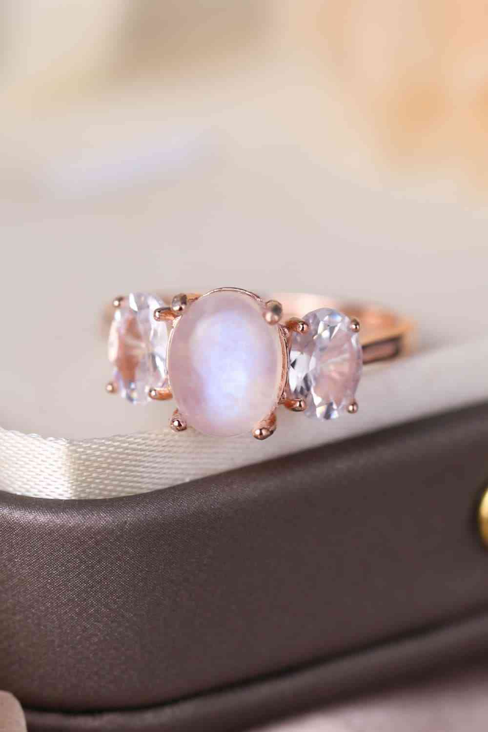 High Quality Natural Moonstone 925 Sterling Silver Three Stone Ring