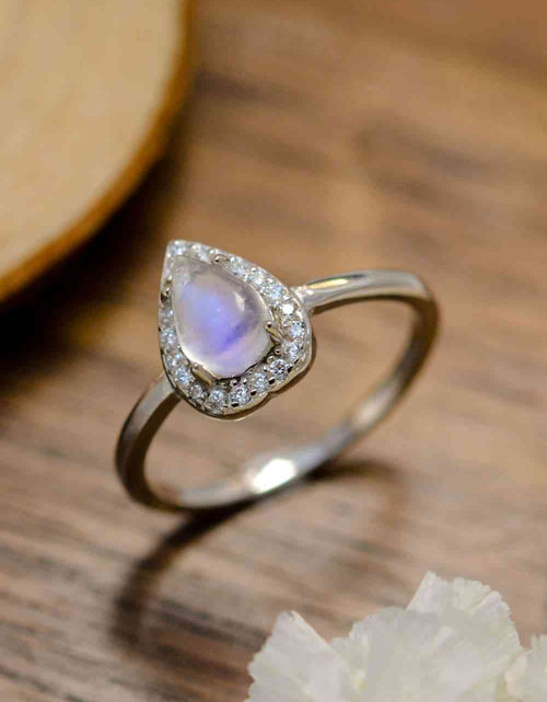 Load image into Gallery viewer, Moonstone Teardrop 925 Sterling Silver Halo Ring
