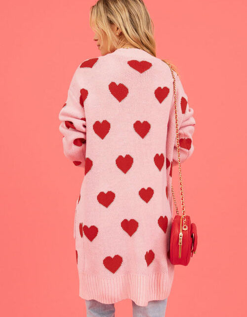 Load image into Gallery viewer, Heart Graphic Open Front Cardigan with Pockets
