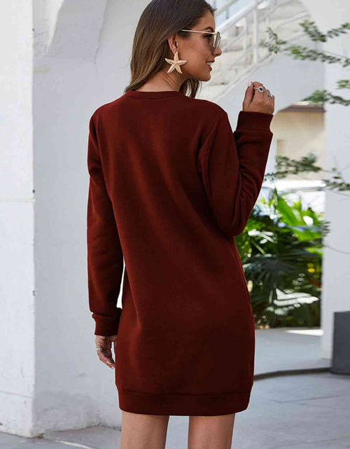 Load image into Gallery viewer, Round Neck Long Sleeve Mini Dress with Pockets
