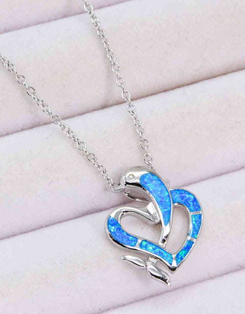 Load image into Gallery viewer, Opal Dolphin Heart Chain-Link Necklace
