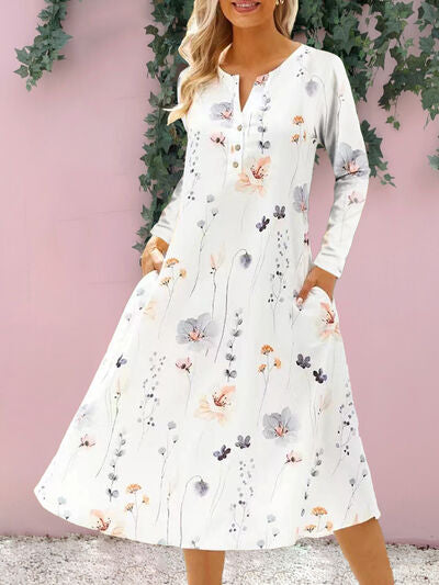 Load image into Gallery viewer, Floral Notched Long Sleeve Midi Dress
