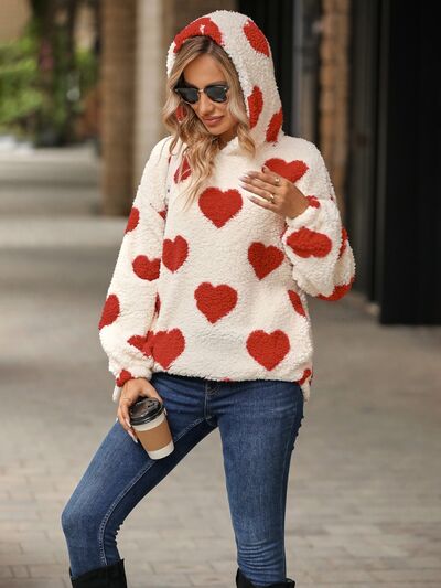 Load image into Gallery viewer, Fuzzy Heart Pocketed Dropped Shoulder Hoodie
