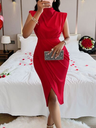 Load image into Gallery viewer, Cutout Slit Mock Neck Sleeveless Dress
