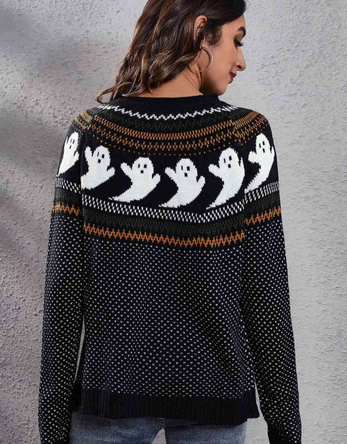 Load image into Gallery viewer, Ghost Pattern Round Neck Long Sleeve Sweater
