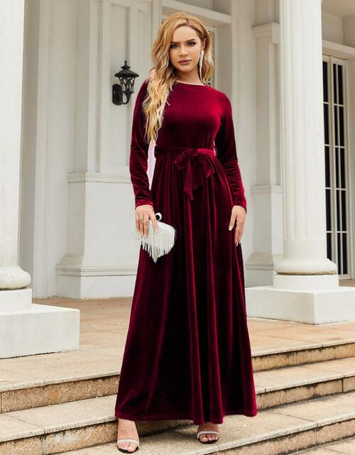 Load image into Gallery viewer, Tie Front Round Neck Long Sleeve Maxi Dress
